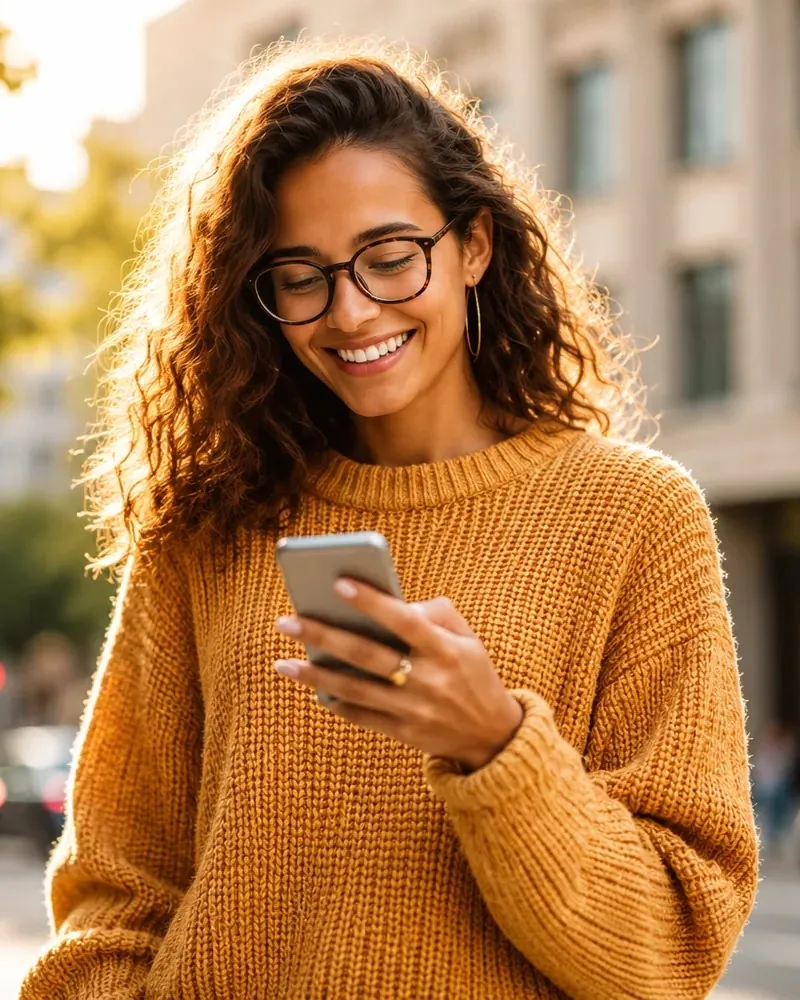 Shopper checking her Scalapay installment plan on her phone while out shopping